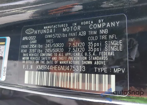 2022 Hyundai Palisade Sel из США, поврежденный, VIN KM8R44HE6NU475313